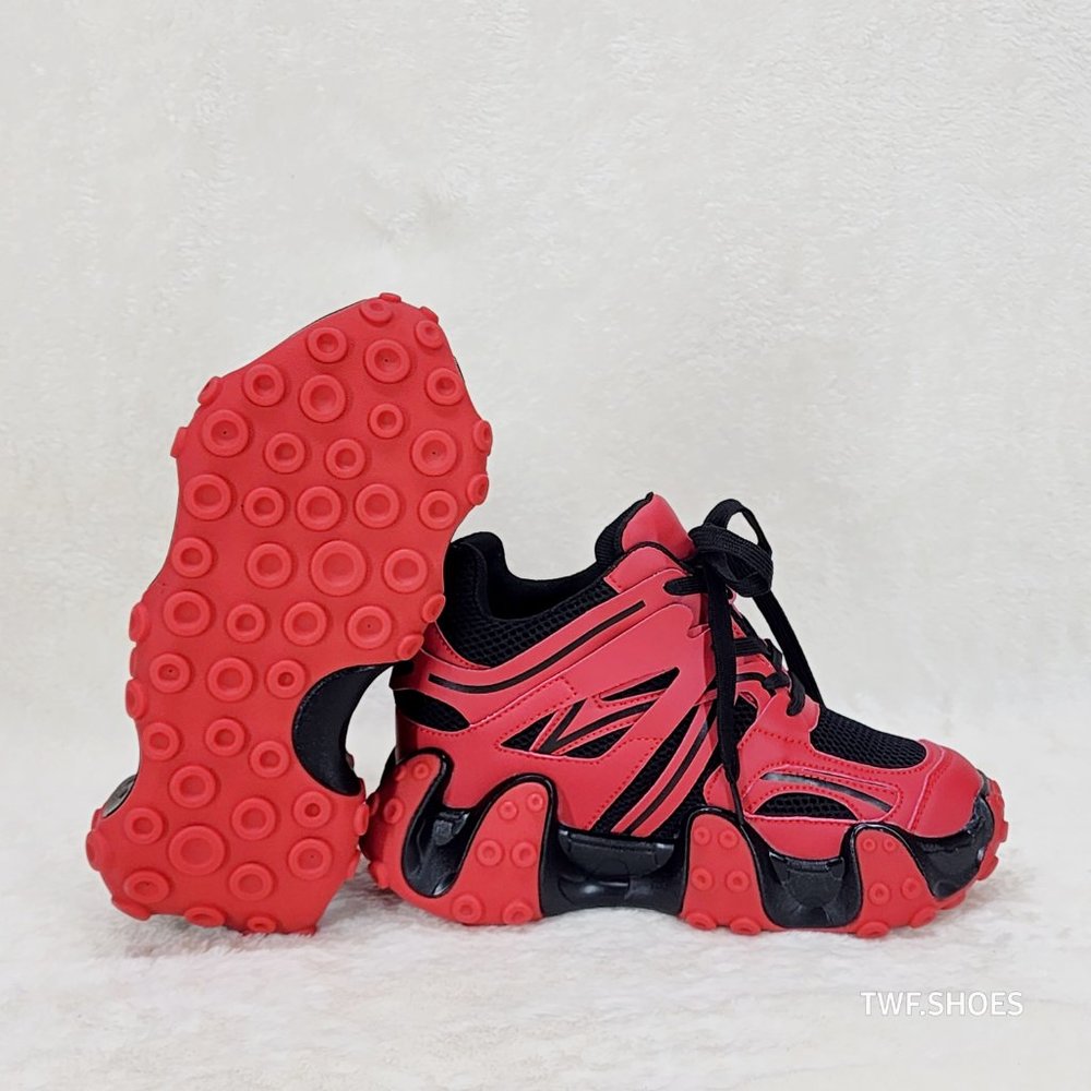 Anthony Wang Alien Black & Red Hidden Wedge Platform Sneakers Tentacle Tread